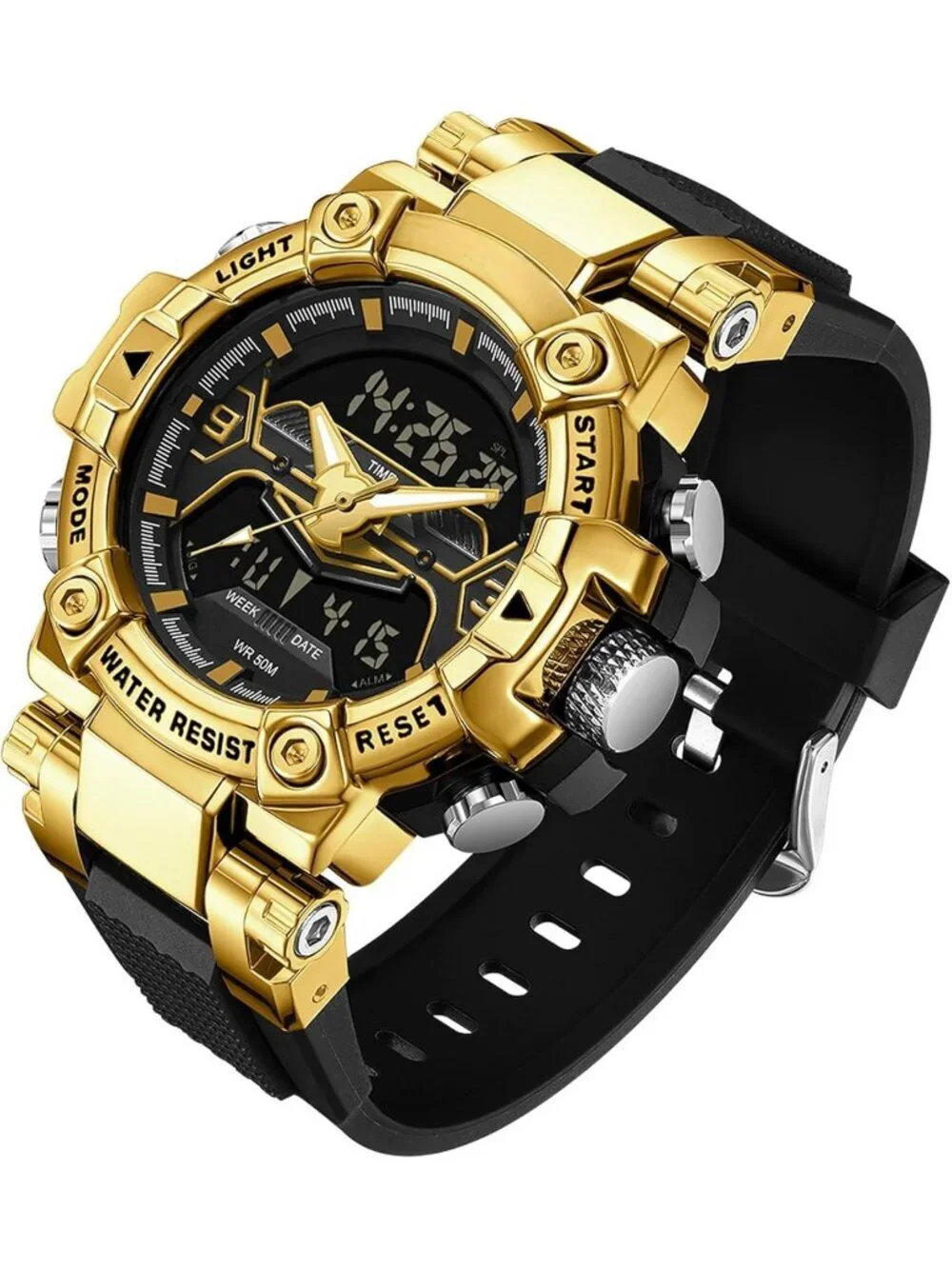Men's Gold Analog Quartz Cool Designer Hombres Unique Electronics Duty Watch